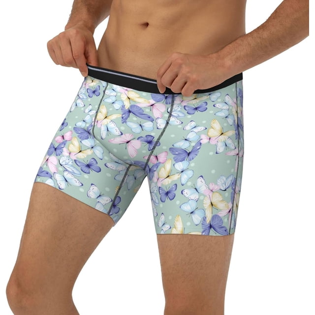 Mens Extended Length Boxer Briefs - Colorful Butterfly Men Underwear Boxer Briefs With Elastic Band