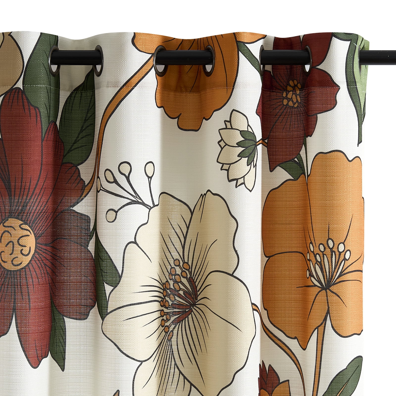 Curtainking Floral Curtains for Bedroom Linen Textured Curtains for Living Room Vintage Flower Pattern Printed Window Curtains 96 Inches Length 2 Panels Set with Grommet Beige