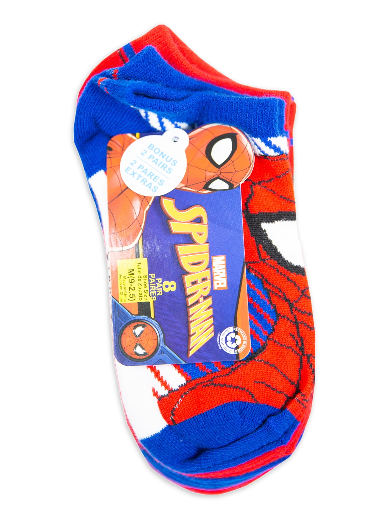 Spider-Man Boys Socks, 8-Pack, No Show Style, Sizes S-L