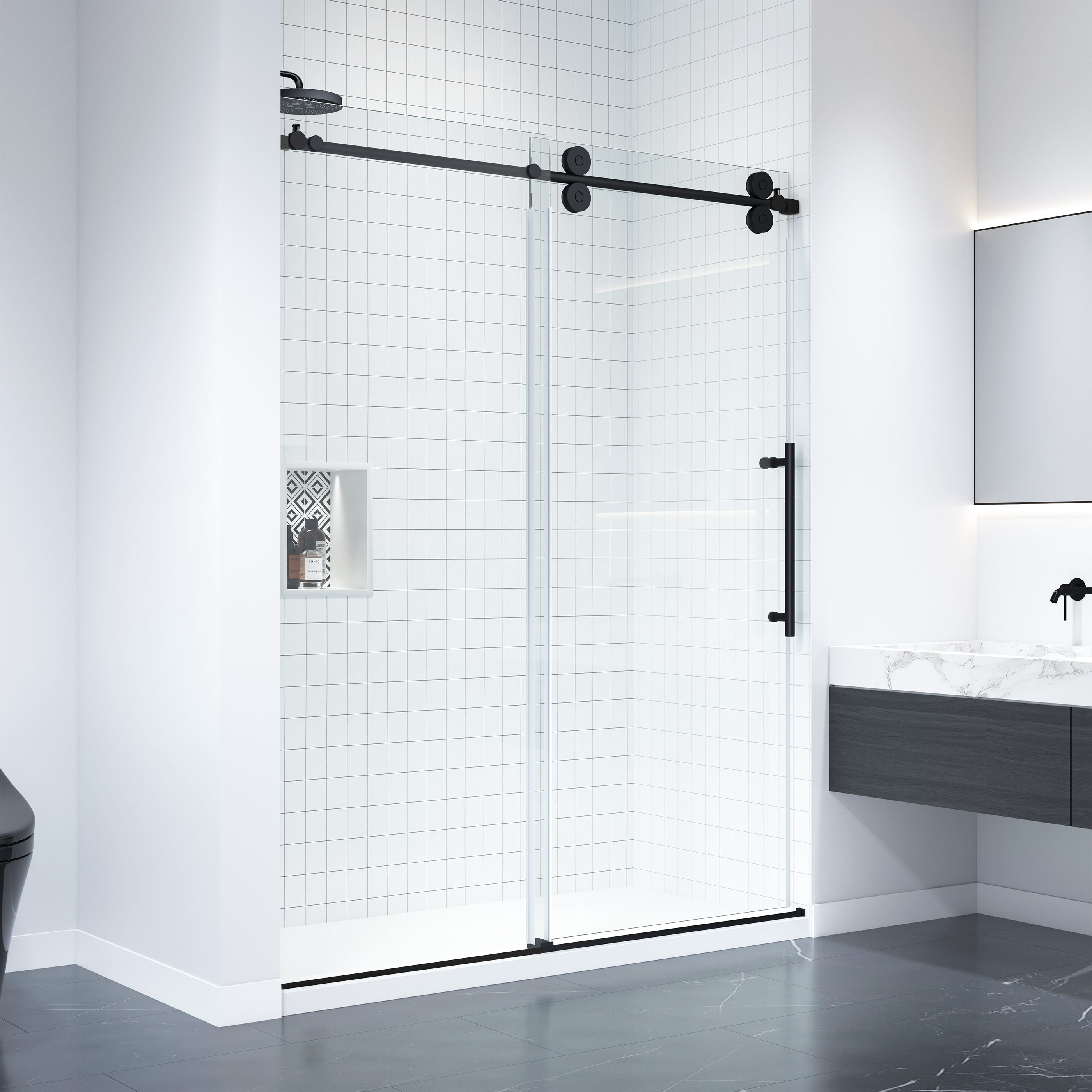 Dreamwerks 60 in. W x 79 in. H Frameless Sliding Shower Door in Black