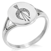 Stainless Steel Artemis Greek Goddess of Moon Minimalist Oval Top Polished Statement Signet Ring