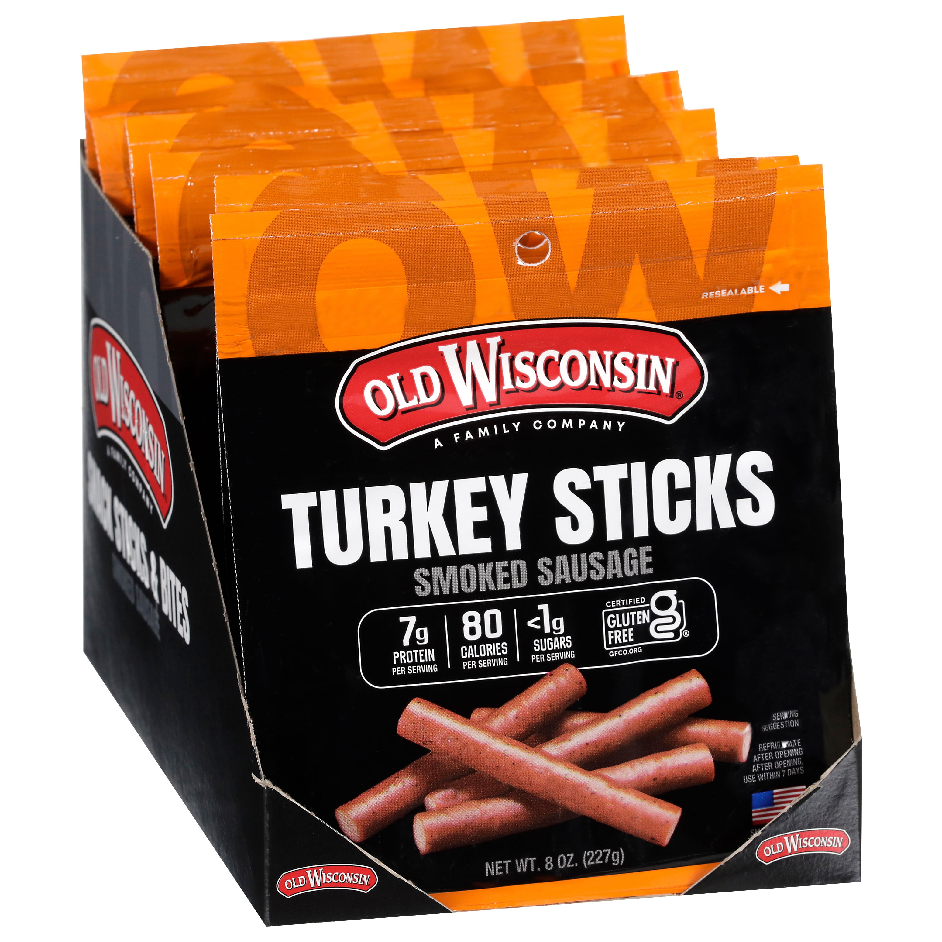 Old Wisconsin® Snack Sticks Turkey Sausage Sticks 8 oz. Pouch, Fully Cooked and Smoked