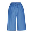 thumbnail image 4 of Bloomae Womens Summer Bermuda Linen Shorts Knee Length Lightweight Loose Plus Size Soft Cotton Casual Shorts with Pockets Blue XXXL, 4 of 7