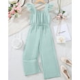 thumbnail image 2 of Kucnuzki 8 Years Big Girls Jumpsuit 9 Year Youth Kids Child Summer Clothes Ruffle Sleeveless Solid Color One-piece Overalls Wide Leg Pants Casual Clothing Green, 2 of 8
