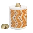thumbnail image 2 of Burnt Orange Piggy Bank, Chevron Zigzags Pattern with Stripe and Dots Geometrical, Ceramic Coin Bank Money Box for Cash Saving, 3.6" X 3.2", Burnt Orange Off White, by Ambesonne, 2 of 4