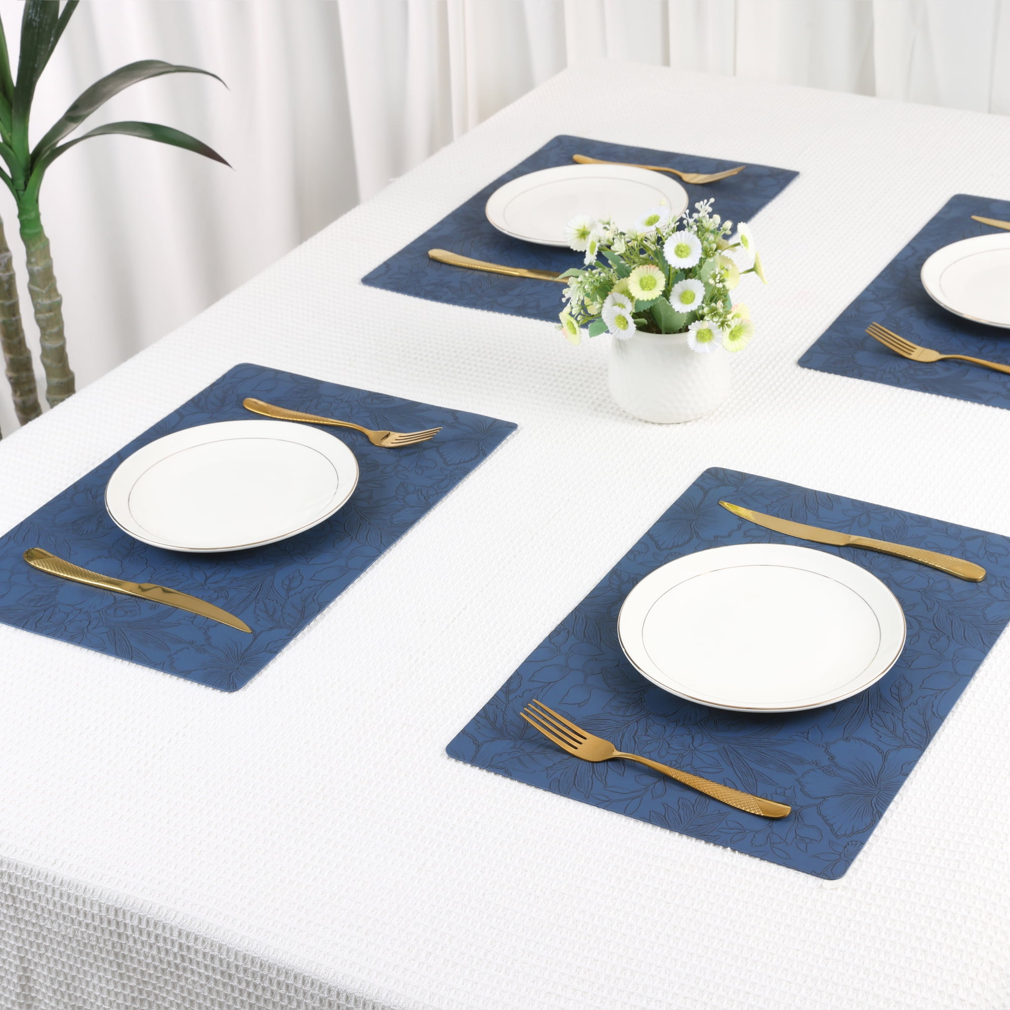 Unique Bargains Set of 6 Faux Leather Placemats for Kitchen Dining Table Decor Dark Blue