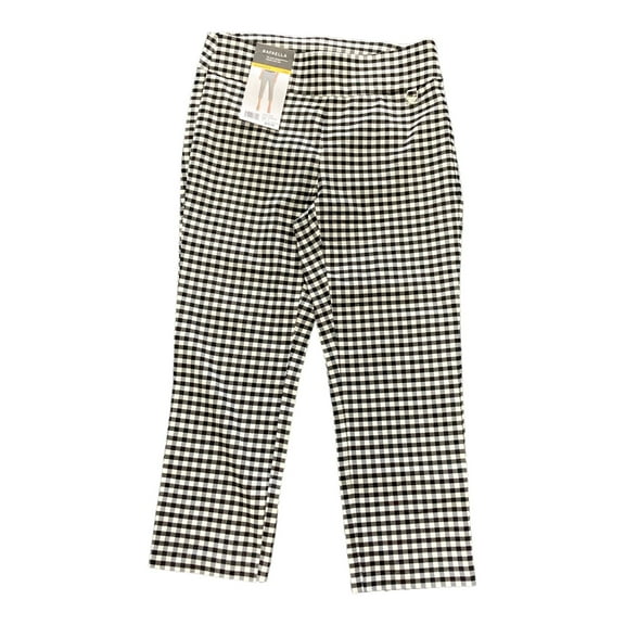 Rafaella High Stretch Fabric with Comfort Elastic Waistband Pull-on Capri (Gingham Black Combo, 10)