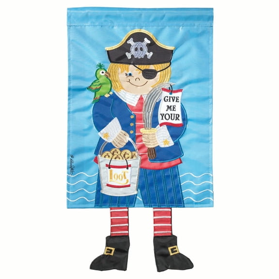 Pirate Trick Or Treat Ocean Blue 13 x 18 Small Halloween House Flag