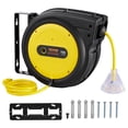 thumbnail image 2 of VEVOR Retractable Extension Cord Reel, 75 FT, Heavy Duty 14AWG/3C SJTOW Retractable Power Cord with Lighted Triple Tap Outlet, 13 Amp Circuit Breaker 180° Swivel Bracket for Ceiling or Wall Mount, 2 of 9