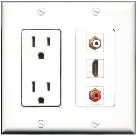 RiteAV - 15 Amp Power Outlet 1 Port HDMI 1 Port RCA Red 1 Port RCA White Decorative Wall Plate