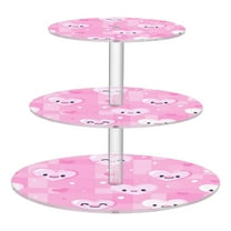 Wobogo Pink Gingham Love Pattern 3 Tier Acrylic Cake Stand with Clear Round Hold for Wedding Holiday Birthday Baby Shower Tea Party