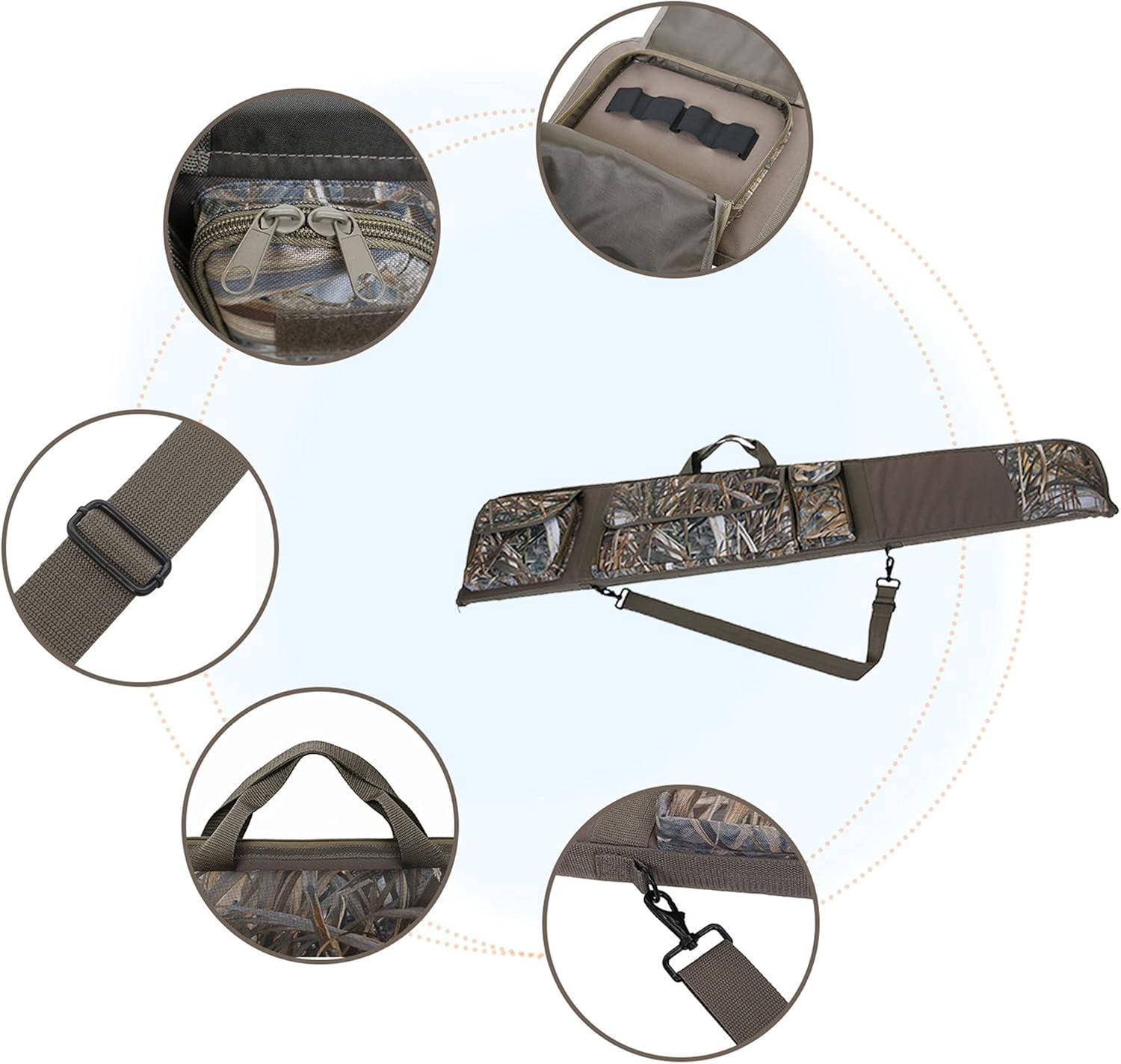 LRYWAL Rifle Case,Hunting Deluxe Scoped Gear Camouflage Soft Shotgun Gun Bag with Zippered Accessory Pocket and Adjustable Shoulder Strap