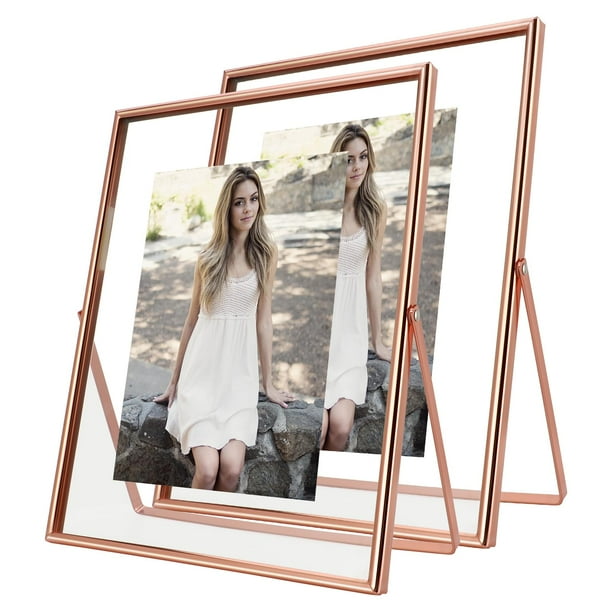 Marco de fotos AHago, marco flotante en oro rosa, 20 x 25 cm, juego de 2