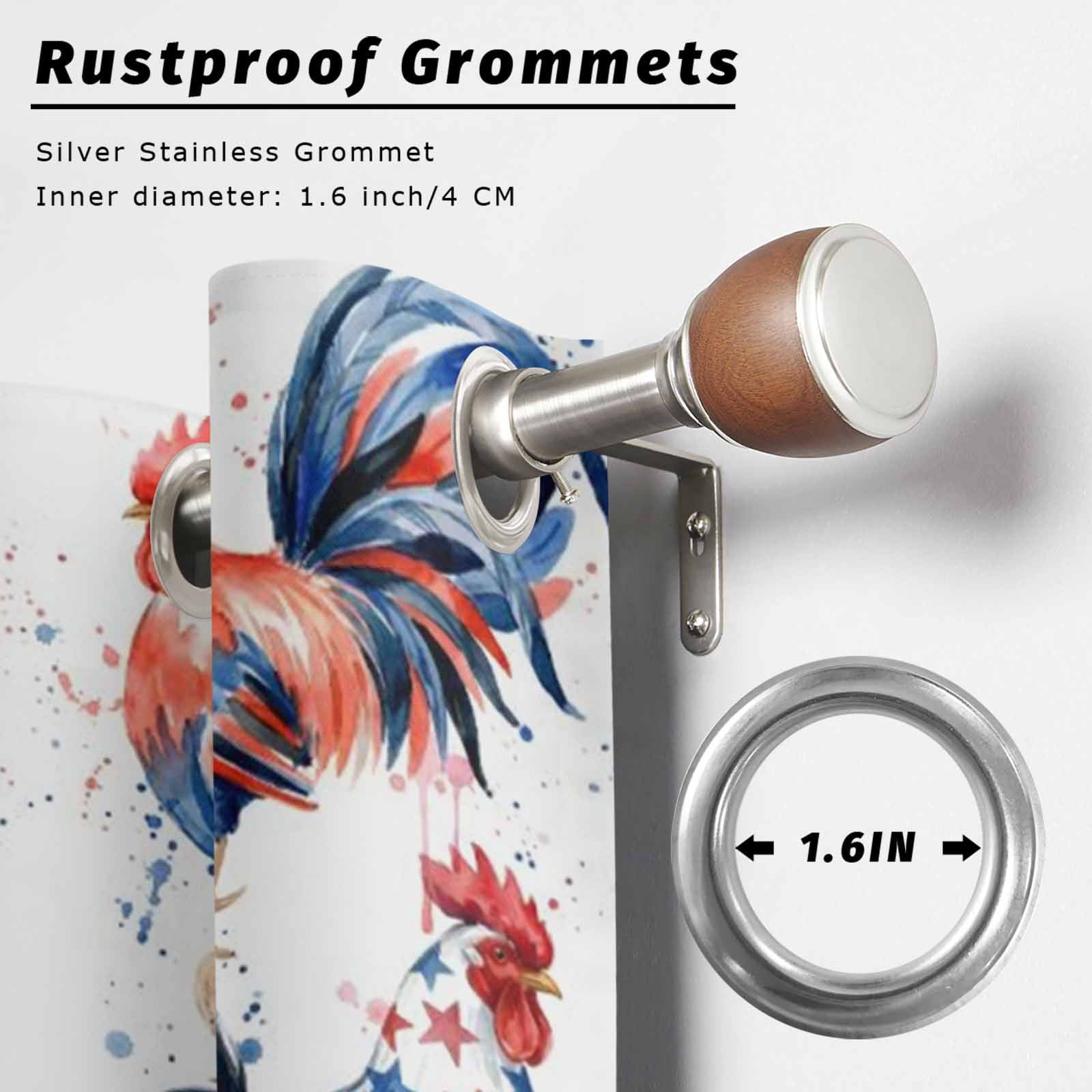 Independence Day Outdoor Curtains for Patio, Watercolor Red Blue America Flag Rooster Sunshade Privacy Drapes Grommet Waterproof Outside Curtains for Porch/Cabana/Balcony 54"x 108", 1 Panel