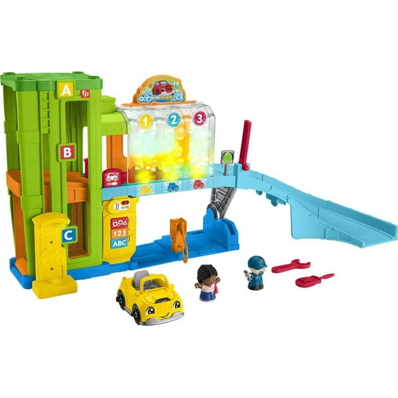 Fisher-Price Little People Light-Up Learning Garage Toddler Playset, 5 Play Pieces, Multi-Language Version