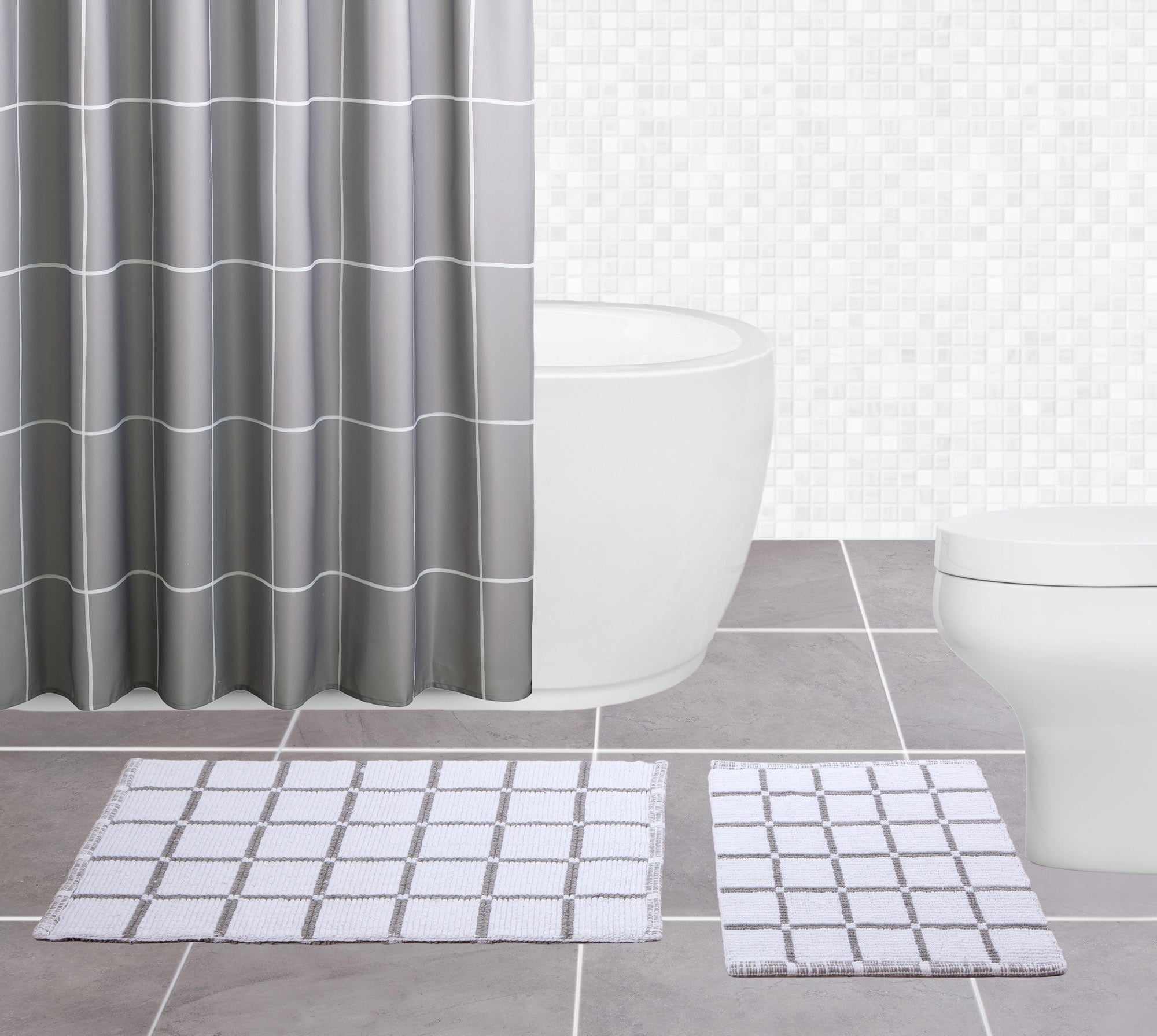 Sparrowhawk Brandon 100 Cotton, Reversible 2piece Gray/White Bath Rug