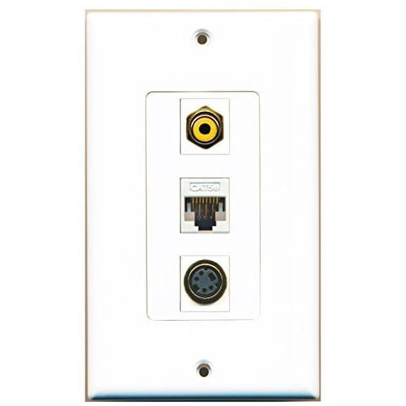 RiteAV - 1 Port RCA Yellow and 1 Port S-Video and 1 Port Cat5e Ethernet White Decorative Wall Plate