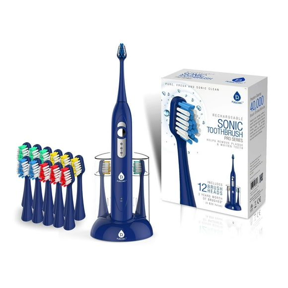 Pursonic S430 Brosse à Dents Électrique Sonique Rechargeable Haute Puissance avec 12 Têtes de Brosse et Chargeur de Rangement, Bleu