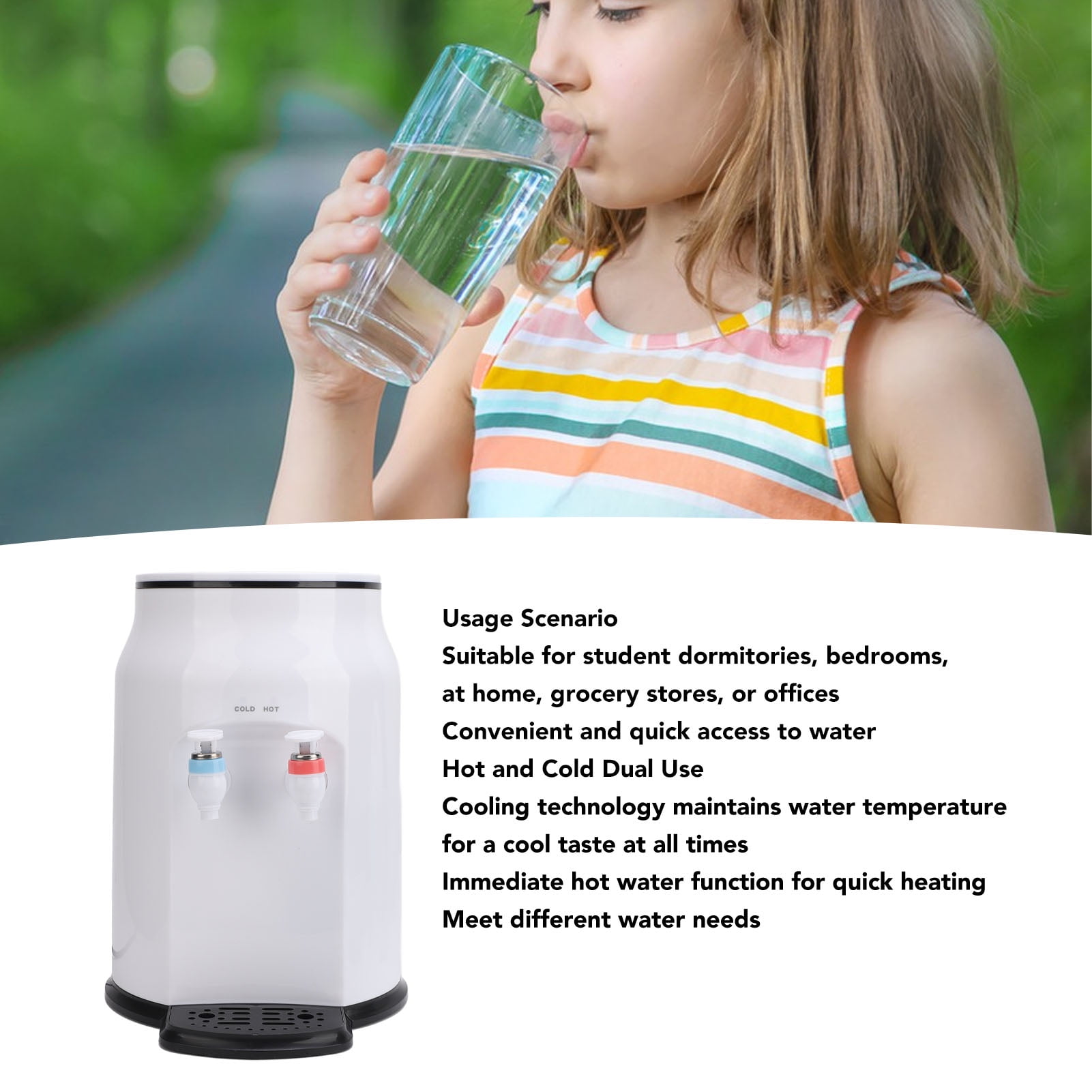NFTIGB Hot and Cold Water Dispenser, Top Loading Countertop Water Cooler for Home Office, 14.17 x 9.84 x 9.84 inches / 36 x 25 x 25 cm, White