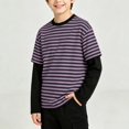 thumbnail image 6 of WDWYY Boys Striped Long Sleeve T Shirt Fake Two Piece Crew Neck Soft Stretchy Loose Fit Casual Tee Purple 2-3Y, 6 of 8