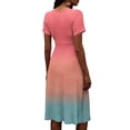 thumbnail image 6 of Minjewel Women's Gradient V-Neck Short Sleeve Ombre Shift Mini Dress - Summer Casual Beach Outfit, Loose Flowy Party Dress, Comfy Vacation Top,Watermelon Red,L, 6 of 6