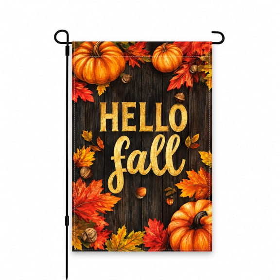 Hello Fall Garden Flag 12 x 18 Inch - Autumn Pumpkin & Leaves Decor for Yard, Lawn, Patio, Porch - Seasonal Outdoor Decoration - Vibrant Autumn Colors