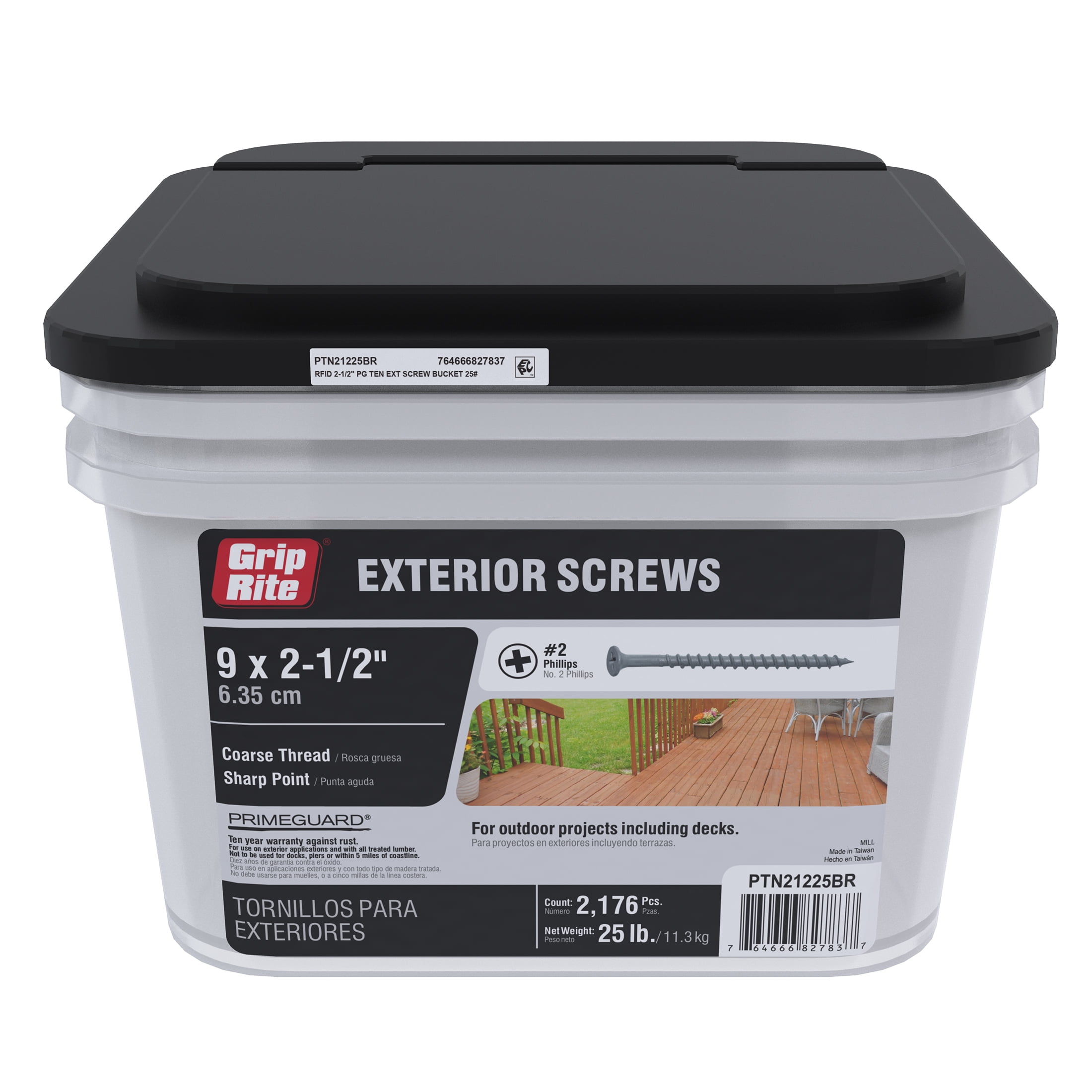 (2 pack) Grip-Rite PrimeGuard Ten #9 x 2-1/2 in. Wood to Wood Deck Screw 25 lb.