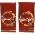 thumbnail image 6 of Serafina Home Autumn Fall Bath Fingertip Towels Bathroom Decor Farmhouse Harvest: Rust Dark Orange 100% Cotton Embroidered Grateful Wreath with Stitched Border, 12" x 18", 2 Pc Set, 6 of 7