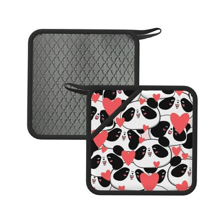 

2pcs Silicone Anti-Hot Hot Pads Oven Mitts Heat Resistant Pot Holders With Pockets Non Slip Oven Glove Potholder For Kitchen Cooking Bbq Baking 7.1in Cute Panda Love Heart