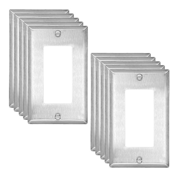 UCOMEN 10-Pack Silver Decorator Wall Plate for Outlets & Switches (Standard 1-Gang Size)