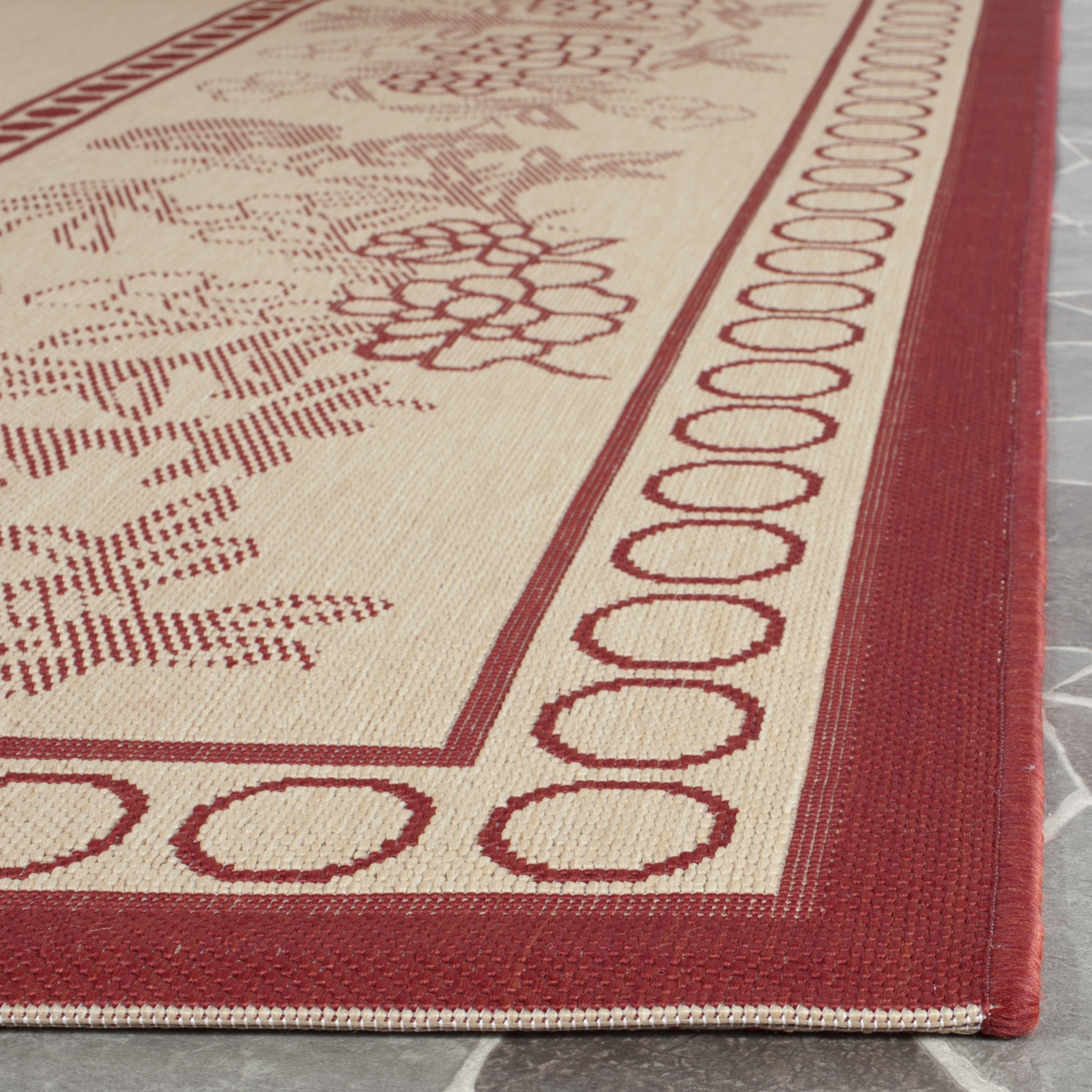 SAFAVIEH Courtyard Claire Oriental Indoor/Outdoor Area Rug, Natural/Red, 8' x 11'