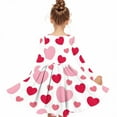 thumbnail image 7 of Girls Pink Heart Print Dress - Long Sleeve A-Line Fit, Stretchy Soft 95% Polyester Fabric, Casual Valentine's Day Outfit for Kids 4-14 Years,Size 9-10 T, 7 of 7