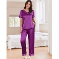 thumbnail image 4 of Ekouaer Women's Silky Satin Pajama Set Daily Pajama PJ Sleepwear Satin Silk Pajama Set 2 Pieces Loungewear, 4 of 6