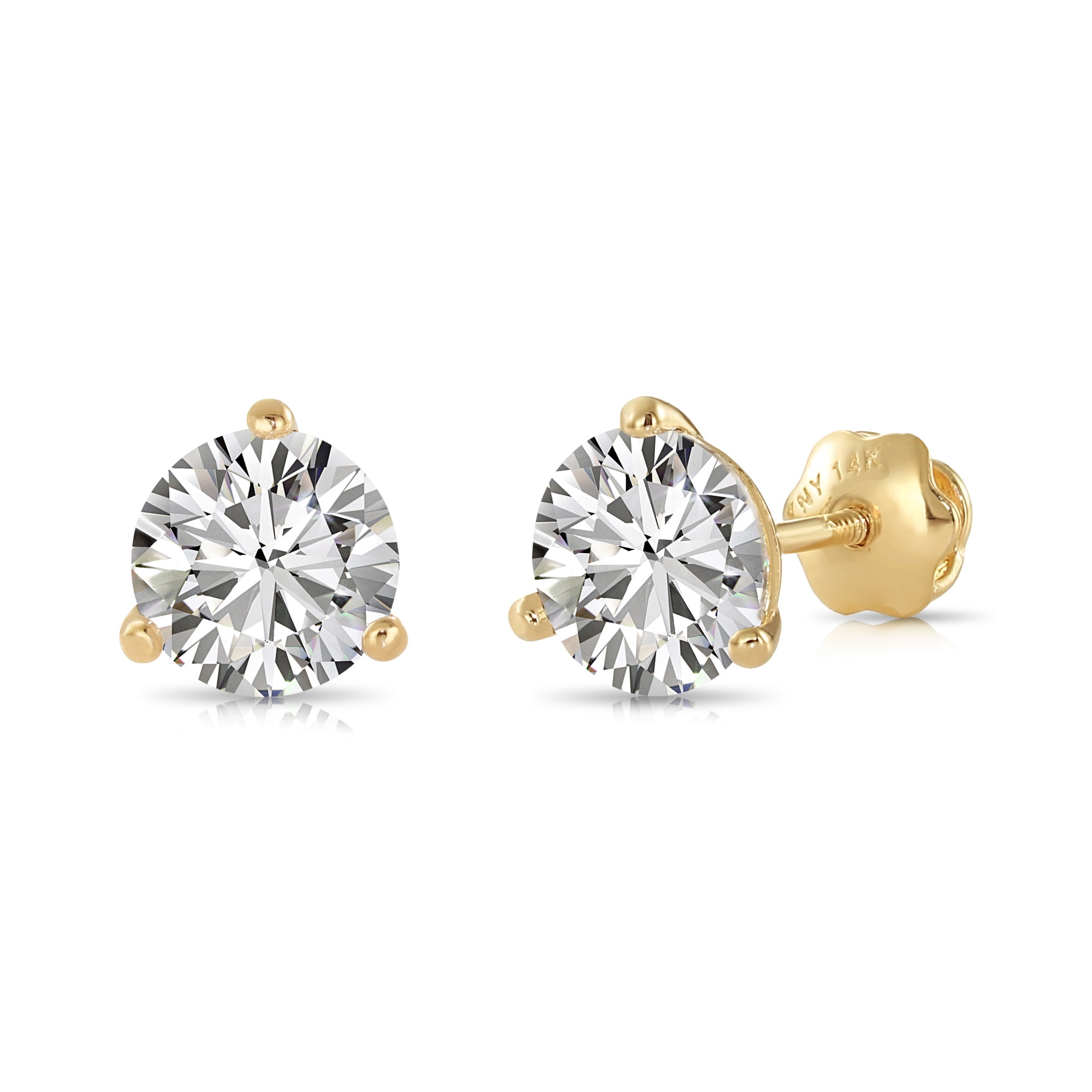 Tilo Jewelry 14K Yellow Gold .55 Carat Solitaire Round Diamond Martini Stud Post Earrings with Secure Screw-backs | 4.2mm | Lab Grown Diamond Martini Earrings | Women, Men, Unisex