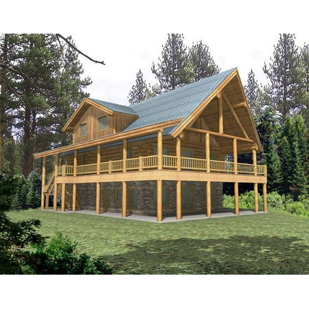 001-1044: Log Cabin 4 Bed, 3 Bath Luxury Home Plan, 3108 Sq Ft: Full Blueprints with License to Build by Home Plan Marketplace - Lesuto