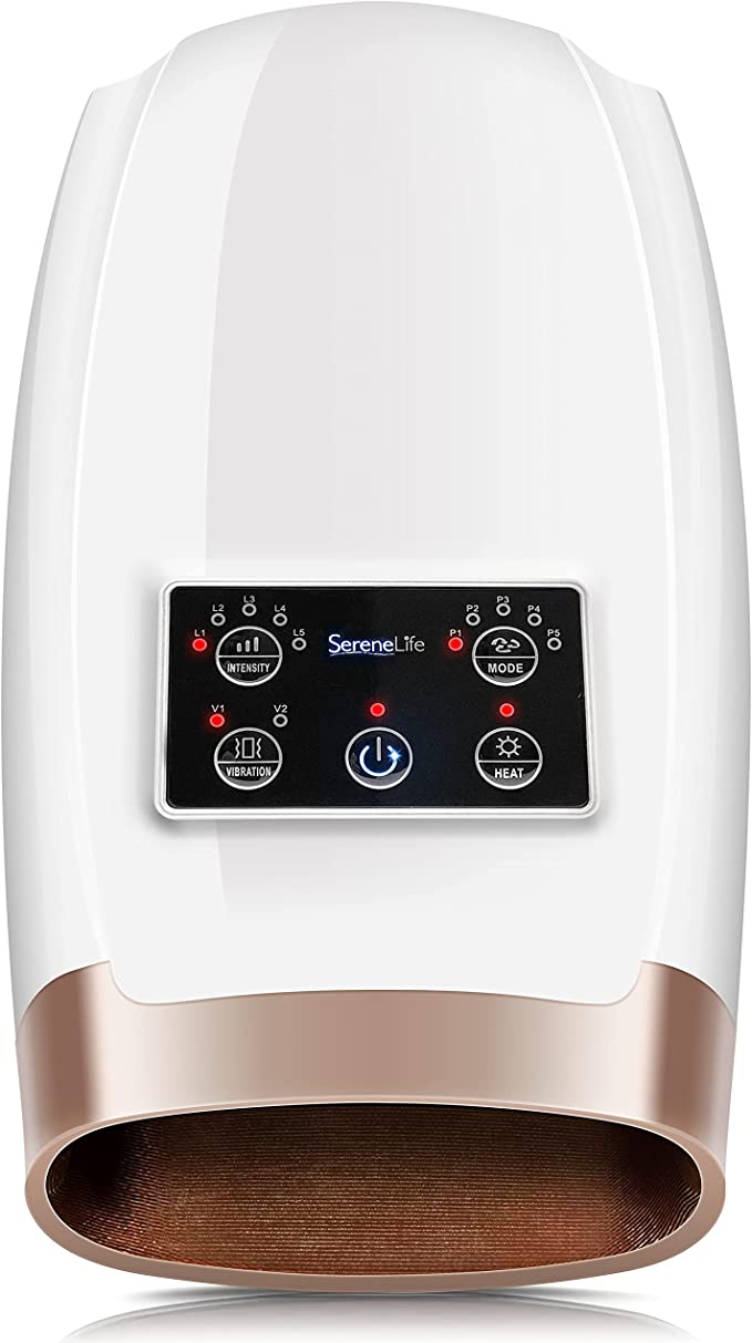 SereneLife Electric Acupressure Palm Hand Massager w/ Air Pressure Heat Compress (White