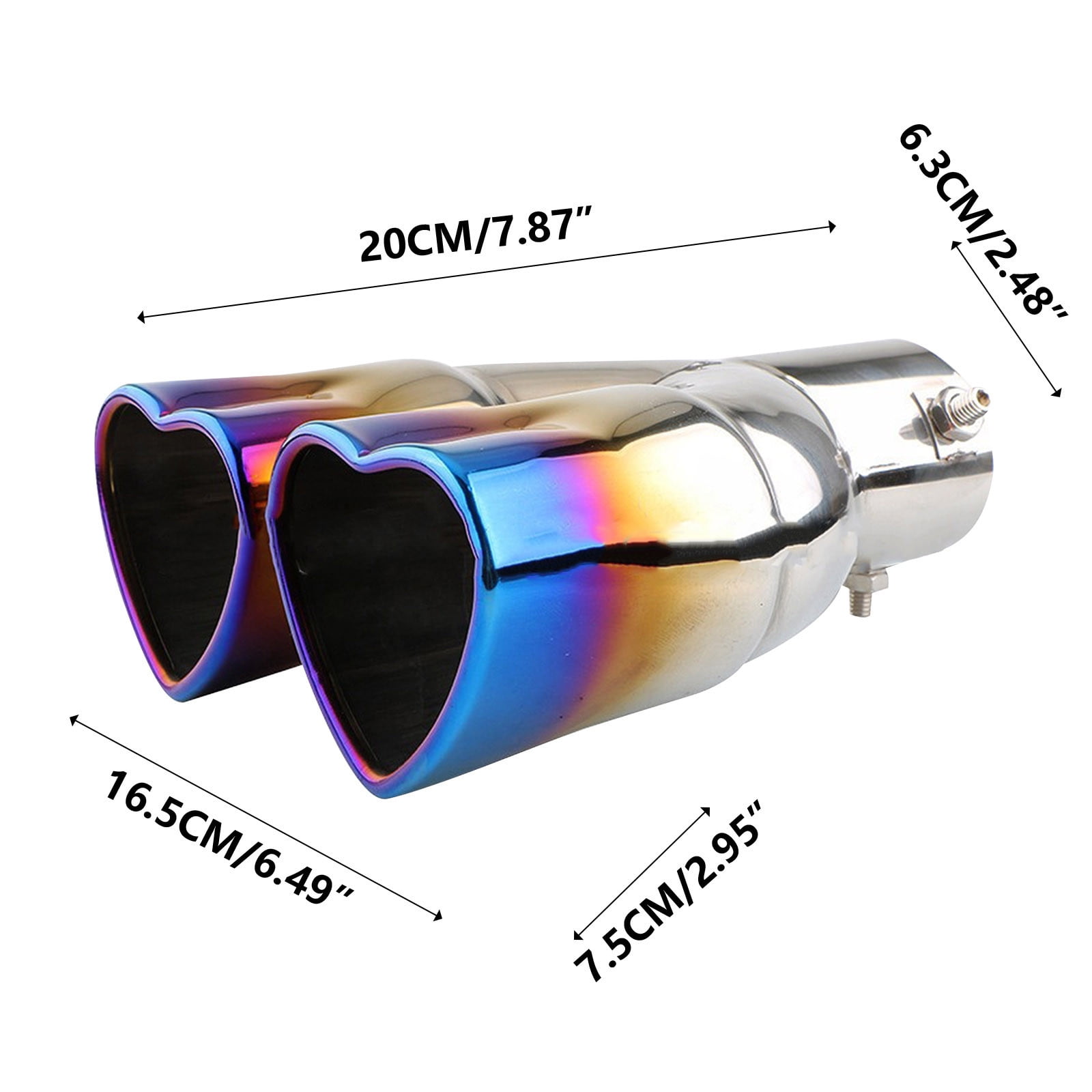 Heart Dual Exhaust Tip 2.5" Inlet, Adjustable Stainless Steel Y Shaped Exhaust Pipe, Modified Exhaust Tail Pipe Universal for Most Car