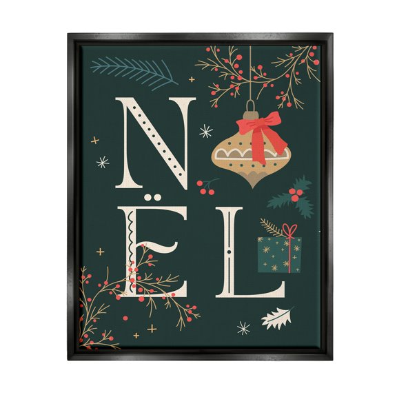Stupell Industries Noel with Holiday Ornament Holiday Painting Black Floater Framed Canvas Art Print Wall Art, 17 x 21