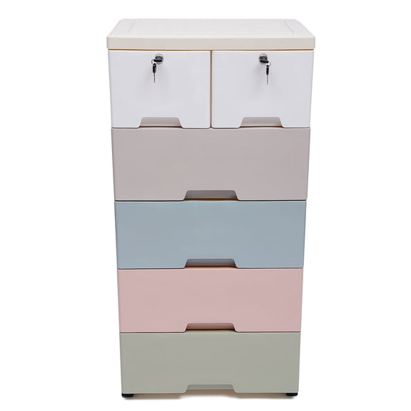 TFCFL 5 Layers 6 Drawers Clothes Storage Cabinets Plastic Drawer Dresser Organizer With Locker For Bedroom
