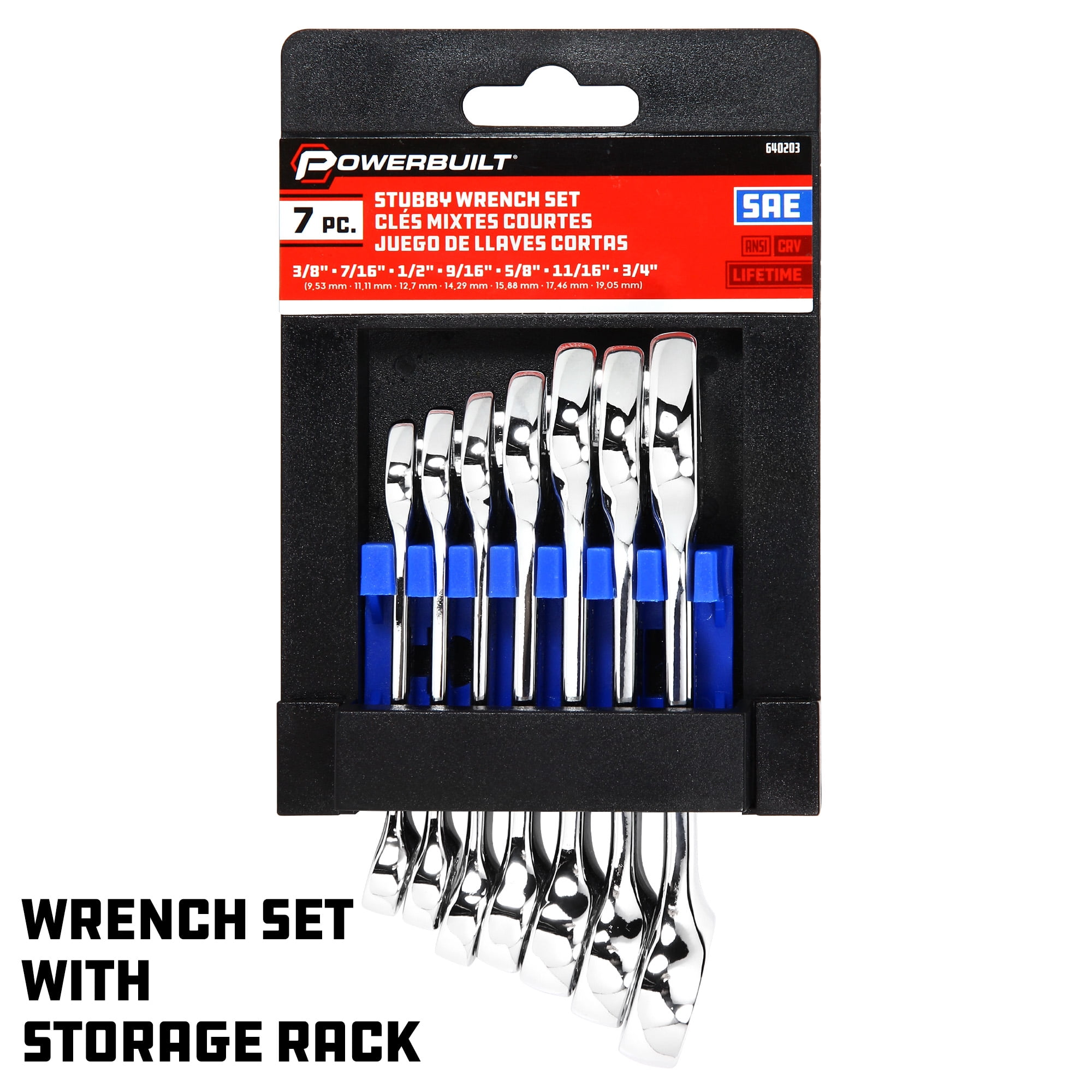 Powerbuilt 7 Piece SAE Stubby Combination Wrench Set - 640203
