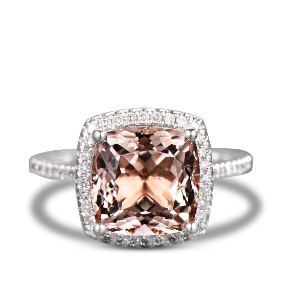 1 25 Carat Cushion Cut Peach Pink Morganite And Diamond Halo