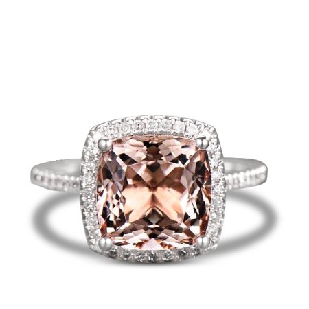 1 25 Carat Cushion Cut Peach Pink Morganite And Diamond Halo