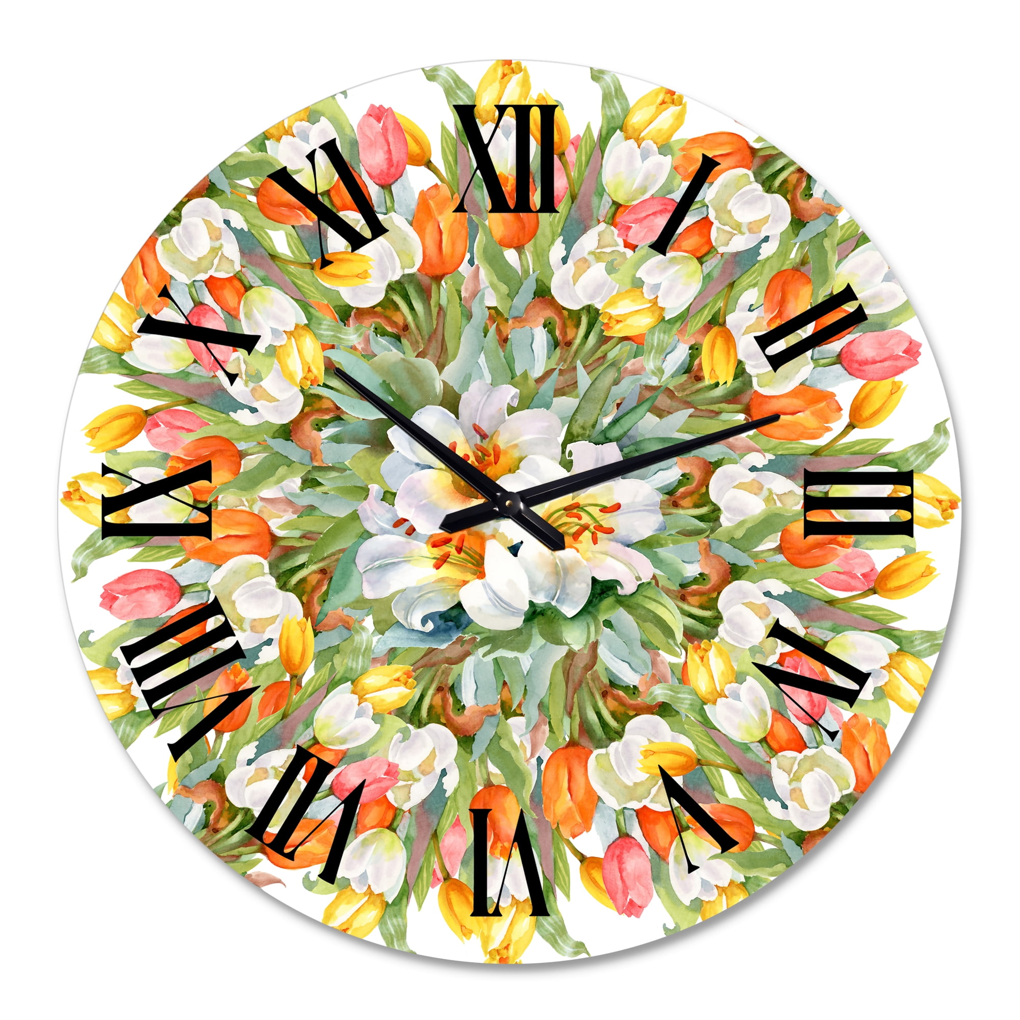Designart 'Blooming White And Orange Tulips Ii' Traditional Wall Clock