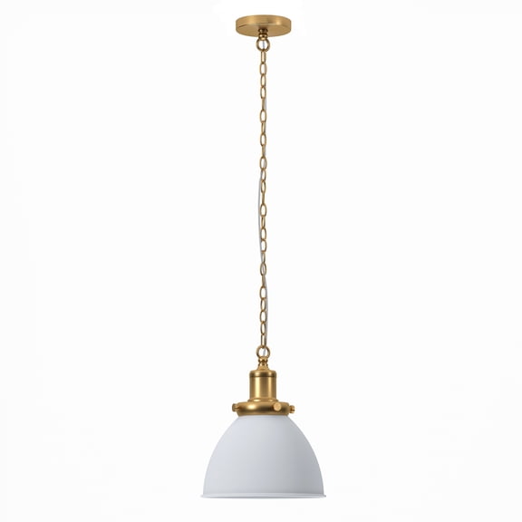 Evelyn&Zoe Industrial 12" Wide Matte White/Brass Pendant