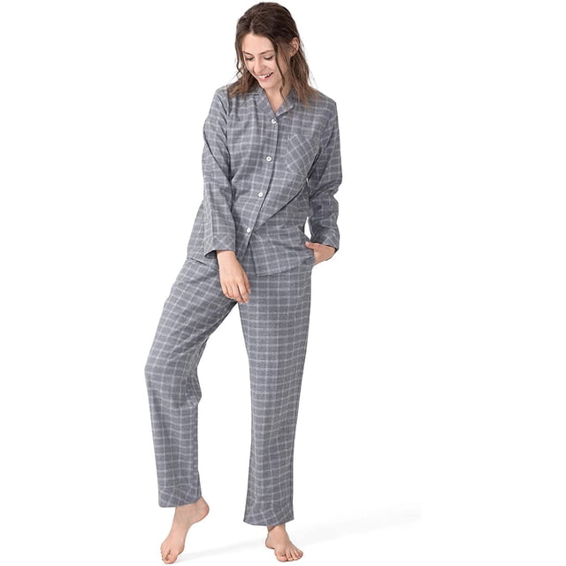 Conjunto de pijama para mujer Dnzceghtig, pijama de franela de algodón tejido a cuadros, ropa de dormir de manga larga, ropa de estar por casa, tallas S a XL