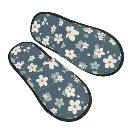 

Kdxio Blue Flower Pattern Slippers for Women Memory Foam Fuzzy House Slippers Bedroom Non-slip Warm Womens Slippers