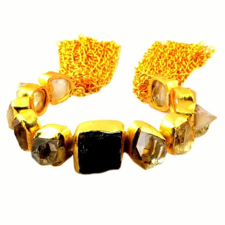 - 180 Carat 14k Gold Overlay Smoky Quartz and Crystal Quartz Bracelet For Women by Orchid Jewelry