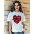 thumbnail image 1 of Camisetas gráficas para mujer, de manga corta, de algodón, para veranoWomen's Valentine's Day Rose Love Retro Print T-Shirt Fashion Short Sleeve Round-Neck Slm Fit Tops SCamisetas de verano para muj, 1 of 6