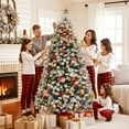 thumbnail image 2 of ZJTER 6ft Snow Flocked Pre-lit Christmas Tree with 250 Warm White Lights, 820 Lush Branch Tips & Quick-Assembly Hinged Design, Full Artificial Xmas Tree for Winter Holiday Décor, Green & White, 2 of 9