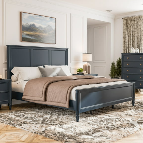 Furniture of America Maui Queen Solid Wood Panel Bed, Blue